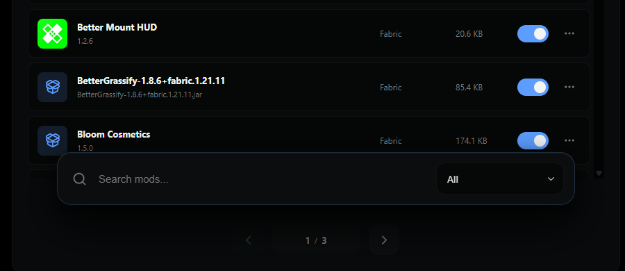Bloom Client instance showing its installed mods and controls